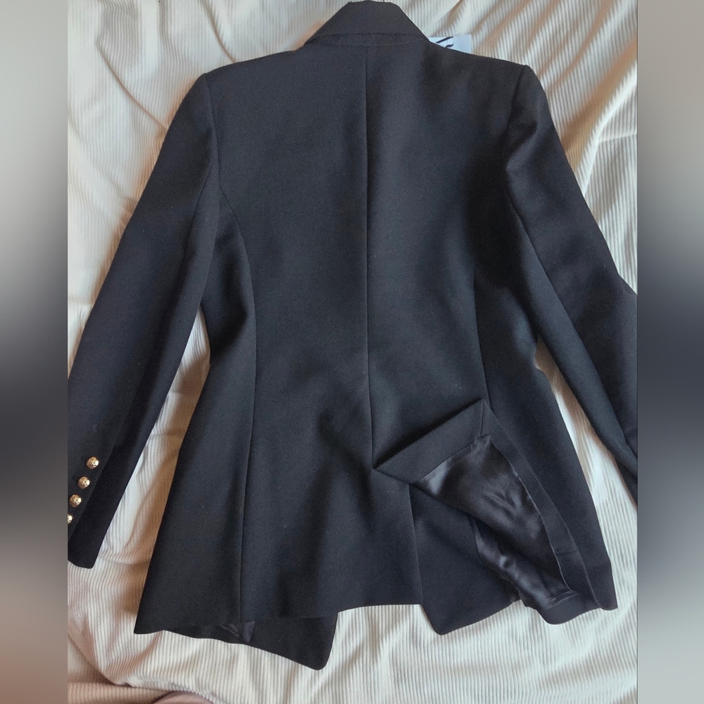 Zara Double Breasted Jacket Blazer Golden Buttons Zw Collection Black Sz M Nwt - Picture 9 of 10